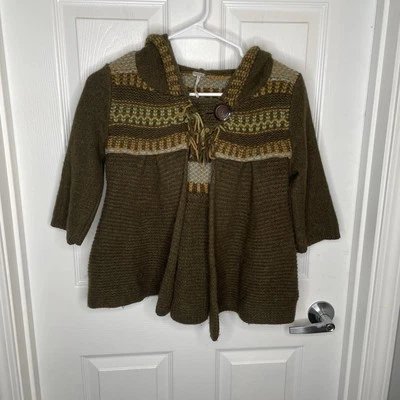 Free People Gretel Swing Hoodie Wool Angora Fair Isle Hood Cardigan in Green S - Image 1 of 4