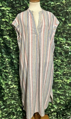 Jones Нью-Йорк льняное платье синий белый в полоску женщин 16 - Изображение 1 из 4