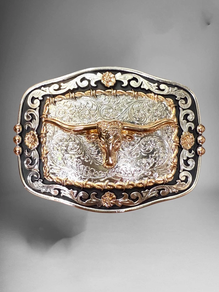 Fivela de cinto Long Horn Bull Western Cowboy Hebilla Vaquera Con Toro - Imagem 1 de 2