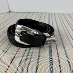 Cinturón de ónix Brighton vintage para mujer 32 negro occidental trenzado plata hebilla años 90 - Imagen 1 de 13