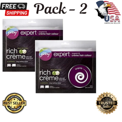 Pack-2 GODREJ EXPERT RICH CREME-BURGUNDY,无氨,持久免运费 — 第 1/3 张图片