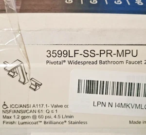Delta 3599LF-SS-PR-MPU Pivotal Lumicoat Stainless Widespread Bathroom Stainless - Picture 1 of 2