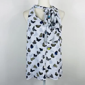 Blusa Top Worthington Talla Pequeña Estampado Mariposa Corbata Cuello Sin Mangas - Imagen 1 de 4