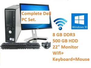 DELL PC SET WINDOWS 10 INTEL 6 GHZ 2X3GHZ CPU 500 GB HD 22" TFT 8 GB DDR3 WI-FI - Picture 1 of 6