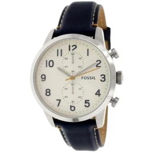 New Fossil Men FS4932 Chronograph Round Dial Leather Blue Band Sport Watch - Picture 1 of 2