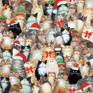 Feline Drive Fabric MEOWY CHRISTMAS Cats in Hats - Fat Quarter (18"x22") FQ - Picture 1 of 8