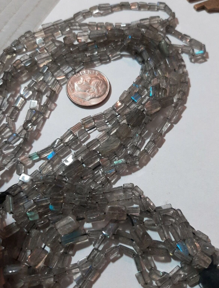Irregular Labradorite Rectangle Beads 75+/- per strand - Very Flashy! - Image 1 of 3