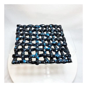 Handmade Clay Woven Trivet Black Blue Glossy - Picture 1 of 7