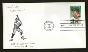 Lou Gehrig 1989 primer día portada Cooperstown, Nueva York - Imagen 1 de 2