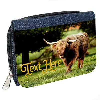 Personalised Ladies Purse Highland Cow Denim Coin Wallet Birthday Gift KS45 - Image 1 of 4