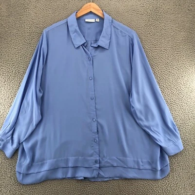 Top Susan Graver para mujer 26W Plus azul cuello con botones manga larga en capas alto bajo Foto 1 de 4