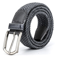 Braided Elastic Belt Stretch Woven Belt for Jeans Unisex Casual Steel Buckle US