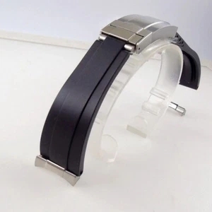 20mm Curved End New High Quality Black Rubber Strap Fit 40mm Men Watch Bracelet - Picture 1 of 5