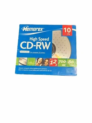 CD High Speed Memorex 10Pack Music CD-RW Discs 12X 700Mb 80min Blank NEW W/cases - Image 1 of 3