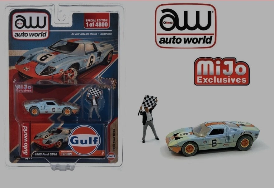 Ford GT40 1965 Auto World X American Diorama Race usado con Flag Man Foto 1 de 1