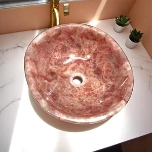 Crystal Pink Stone Wash Basin Vanity Top for Spas Handmade Arts Kitchen Sink Dec - Picture 1 of 9