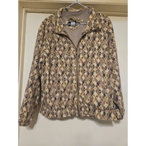 Giacca donna vintage retrò stampa Argyle zip taglia PL grande 100% seta - Foto 1 di 10