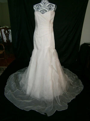 Kleinfeld Monique Lhuillier Blush Wedding Dress 8 10 Strapless Pink Organza Gown - Image 1 of 4
