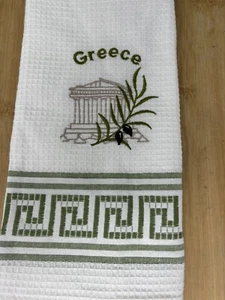 ARTE GRIEGO-GRECIA- Rama de Olivo Partenón Cocina Plato Toalla Decoración Verde Kedima - Imagen 1 de 5