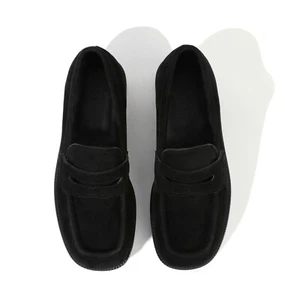 Firenze Atelier Herren Handgefertigt Schwarz Lammleder Wildleder Eckige Zehe Penny Halbschuhe - Bild 1 von 12
