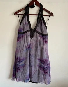 Wish Dress Womens Size 14 Black Purple Halter Neck Sleeveless Flowy Lined Silk - Picture 1 of 14