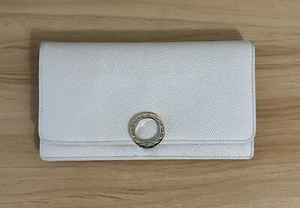 Autentico BVLGARI Portafoglio Grande Bzero Portafoglio Lungo Avorio Bianco Pelle - Foto 1 di 4