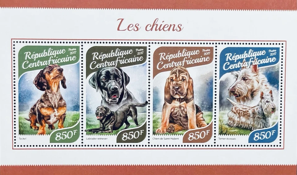 CENTRAL AFRICA DOGS STAMPS SHEET MNH 2017 MNH DACHSHUND TERRIER ANIMALS PET 1 - Image 1 of 1