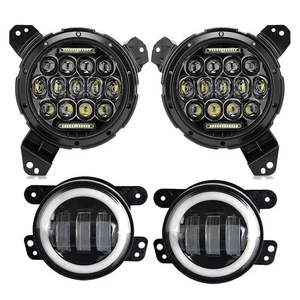 2pcs 7" LED Headlights DRL+4" Fog Light+Mount Bracket for Jeep Wrangler JL 2018+ - Foto 1 di 12