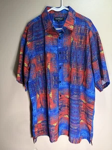 Camisa Bassiri XXL Geométrica Ropa de Club Roja Azul Patrón Abstracto Microfibra - Imagen 1 de 9