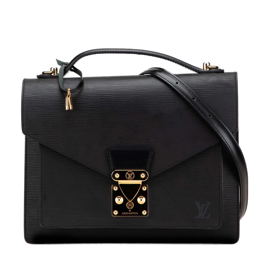 Cartera de cuero negra autenticada Louis Vuitton Epi Monceau 28 Foto 1 de 4