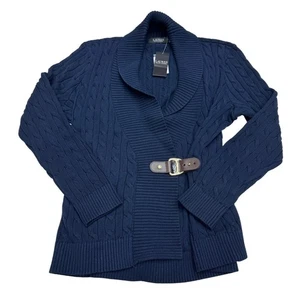 NWT $165 Lauren Ralph Lauren Black Label Cable-Knit Wrap Cardigan Buckle Sz XL - Picture 1 of 8