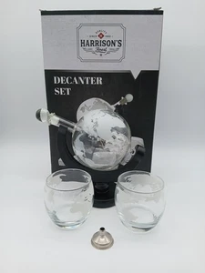 Harrison's Globe Decanter Set with Etched Whisky Glasses - Picture 1 of 8