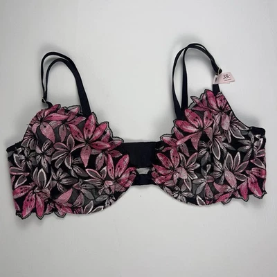 Victoria's Secret Very Sexy Low Cut Demi Black Pink Unlined Appliqué Bra 38C - Image 1 of 4