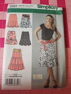 Simplicity Pattern 3881 Tiered Flounced Boho Skirts Size 14 16 18 20 22 UNCUT - Image 1 of 2