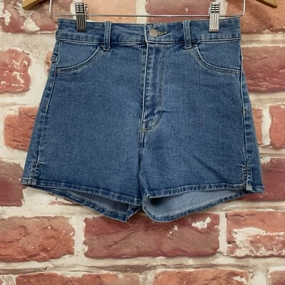 Pantalones Cortos H&M Cintura Alta Elastizados Para Mujer 2 Azul Denim Informal Todos los Días Cremallera Foto 1 de 4