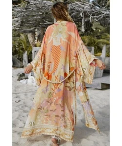 Spell & The Gypsy ~ MADISON Mermaid Coral Maxi Kimono Robe Duster M/L - Picture 1 of 15