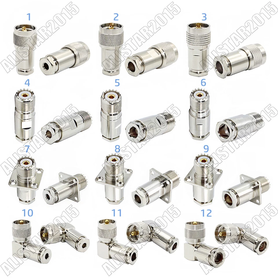 1x UHF PL-259 SO-239 Male Female Clamp Connector RG58 RG400 RG5 RG8 LMR400 Cable - Image 1 of 1