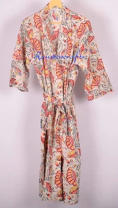 Floral 100%Cotton Printed Long Kimono Beach Indian Night Gown Kimono Robes - Picture 1 of 4