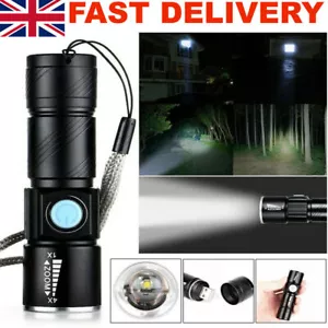 Ultra Bright 4X Zoomable USB Rechargeable Torch LED Torch Flashlight With Beam - Picture 1 of 14