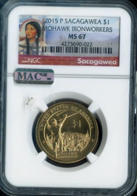 2015 P Sacagawea Dollar NGC MS67 Mohawk Ironworkers calidad MAC✔️ Foto 1 de 2
