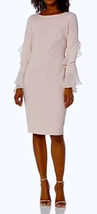 CALVIN KLEIN Long Flutter Ruffle Sleeve Petal Lt Pink Sheath Dress Womens Sz 12 - Picture 1 of 7