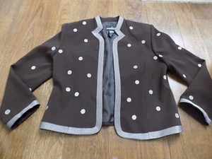Positive Attitude dark Brown white polka dots embroidered open front jacket 10P - Picture 1 of 11