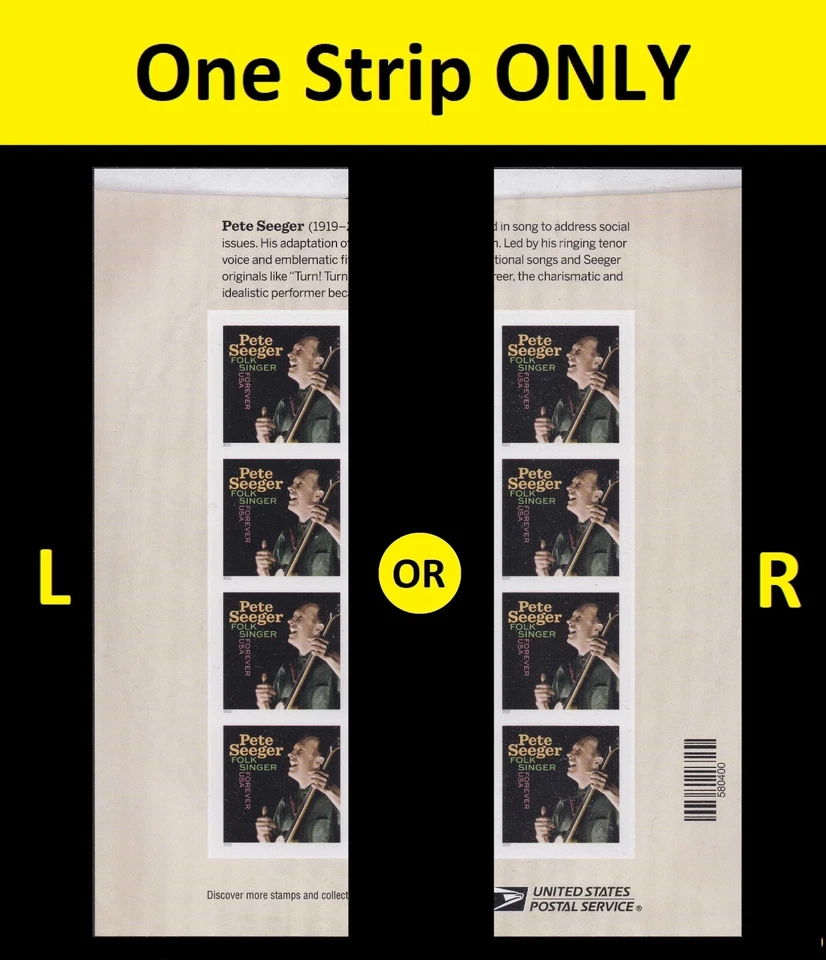 US 5708a Music Icons Pete Seeger imperf NDC margin strip 4 MNH 2022 - Image 1 of 1