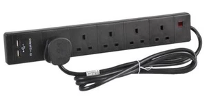 PRO ELEC - 2068SU BLK - Ext Kabel 5 Gang Mit USB Schwarz 2m - Bild 1 von 1