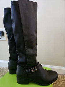 Madeline Fancy Knee High Black Buckle Zip Boots Size 9.5 - Picture 1 of 11