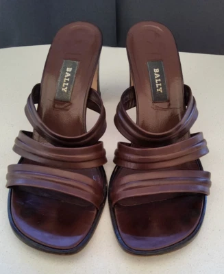 VINTAGE BALLY PRISSY LADIES RICH BROWN LEATHER HEELED STRAPPY SANDALS SIZE 9.5US - image 1 of 4