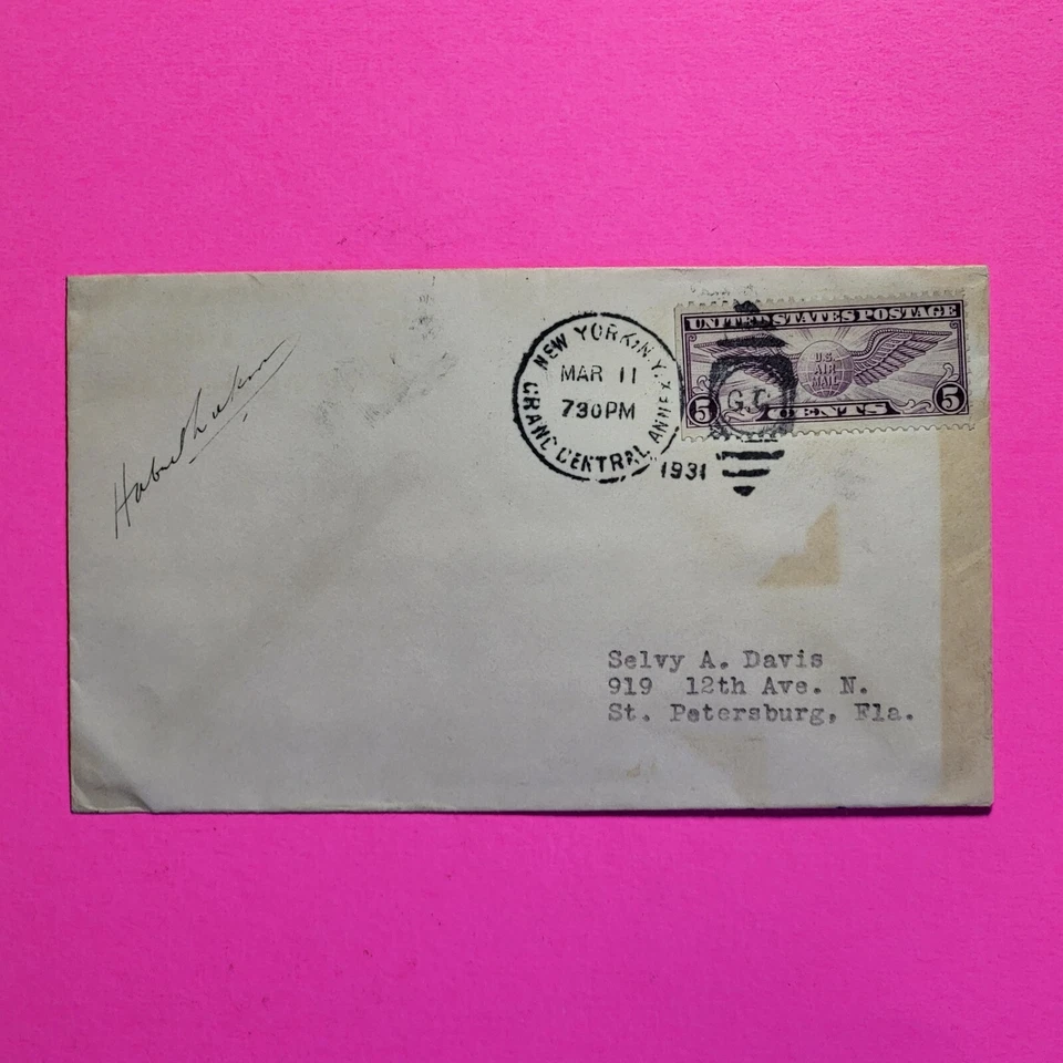 Автограф - Авиатор Хьюберт Уилкинс подписанный 1931 NY конверт авиапочта чехол - Изображение 1 из 2