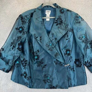 R&M Richards Jacket 26W MOB Floral Velvet Burnout Rhinestone Clasp Sheer Chiffon - Picture 1 of 15