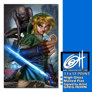 Link & Gollum (Zelda, Lord of the Rings) 11x17 Print Signed by Artist Greg Horn  - Picture 1 of 1