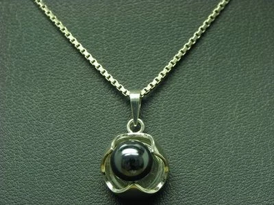 925 Argento Sterling Collana Pendente Con Ematite Ricoperto / Vero / 39,0cm - Immagine 1 di 4